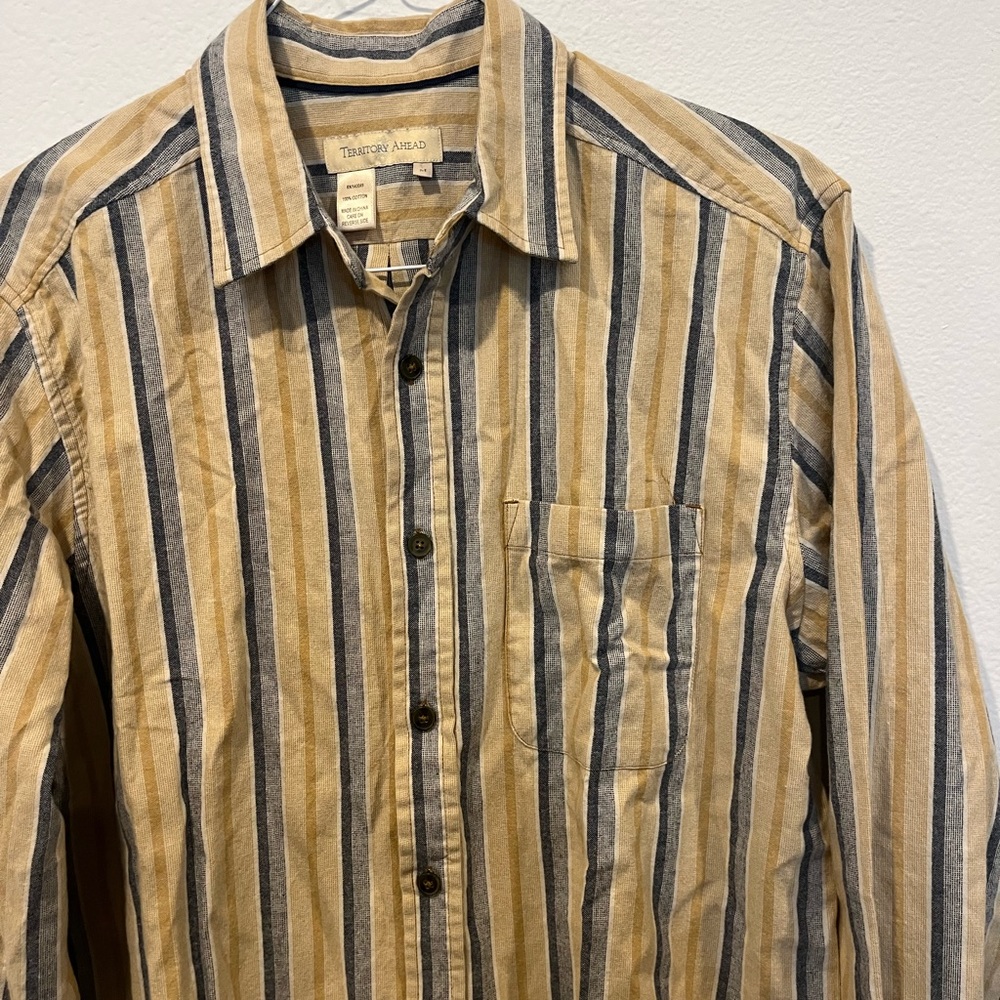 The Territory Ahead Medium Men's Shirt Yellow Blue Striped Long Sleeve Button Up - Picture 3 of 4